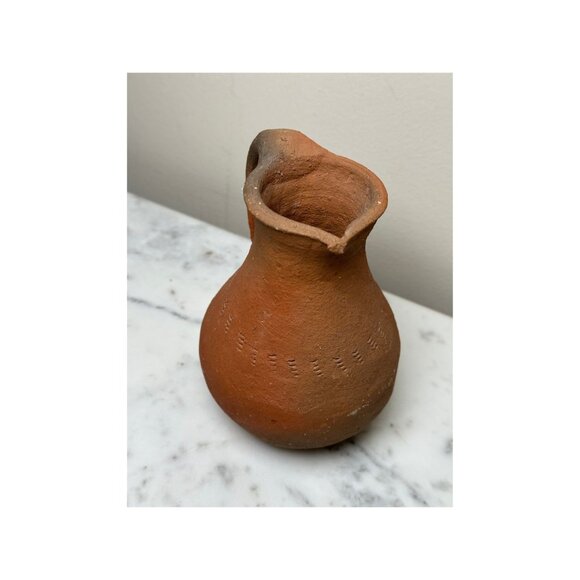 Vintage Handmade Terracotta Pottery Jug Vase Embossed Dot Pattern Rustic Design - Picture 2 of 7